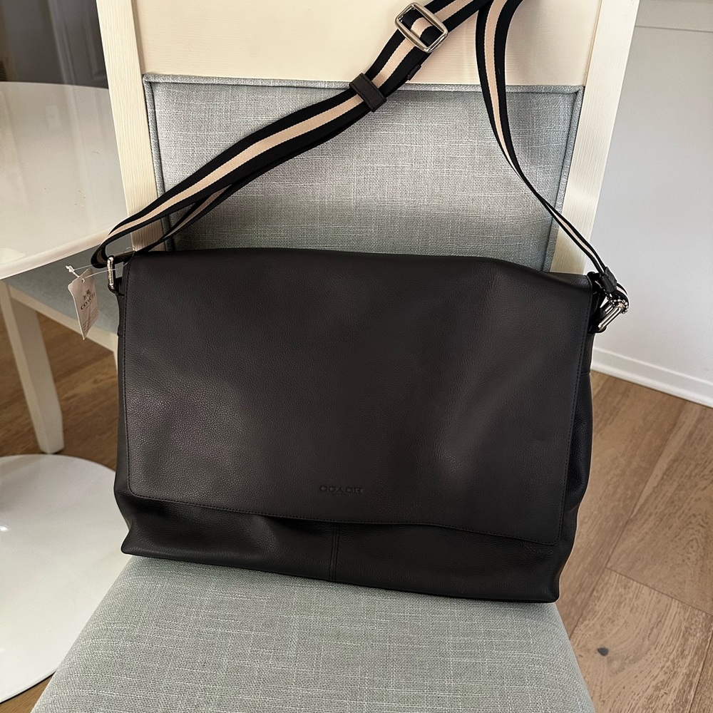 Navy Leather Messenger Bag